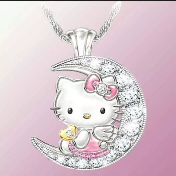 Hello Kitty Crescent Moon Pavé Crystals Love You To The Moon And Back Necklace - Picture 5 of 8